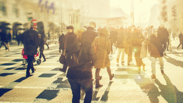 People walking in a city square
