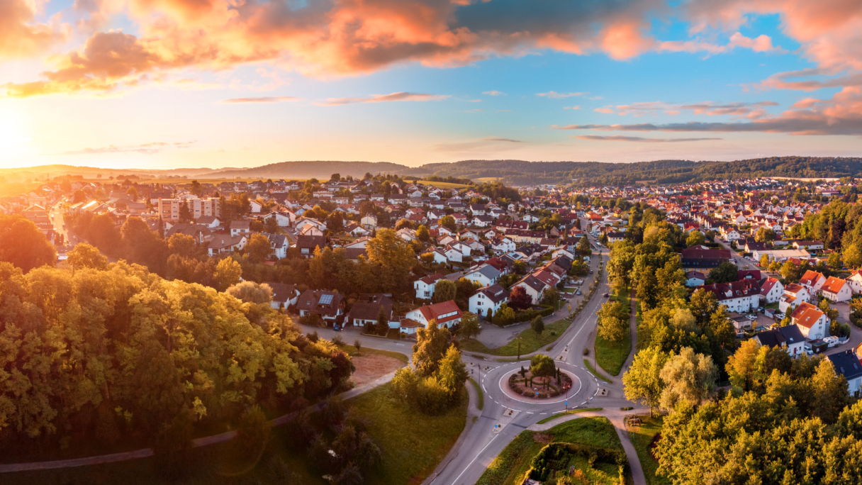 Aerial panoramic view of houses
